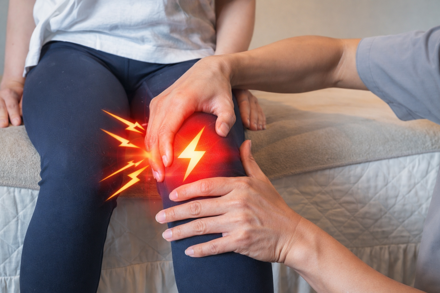 膝の痛みが強く、曲げるとつらいイメージ